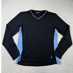 Smartwool Women's Medium Black Blue 100% Merino Wool Long Sleeve Base Layer Top